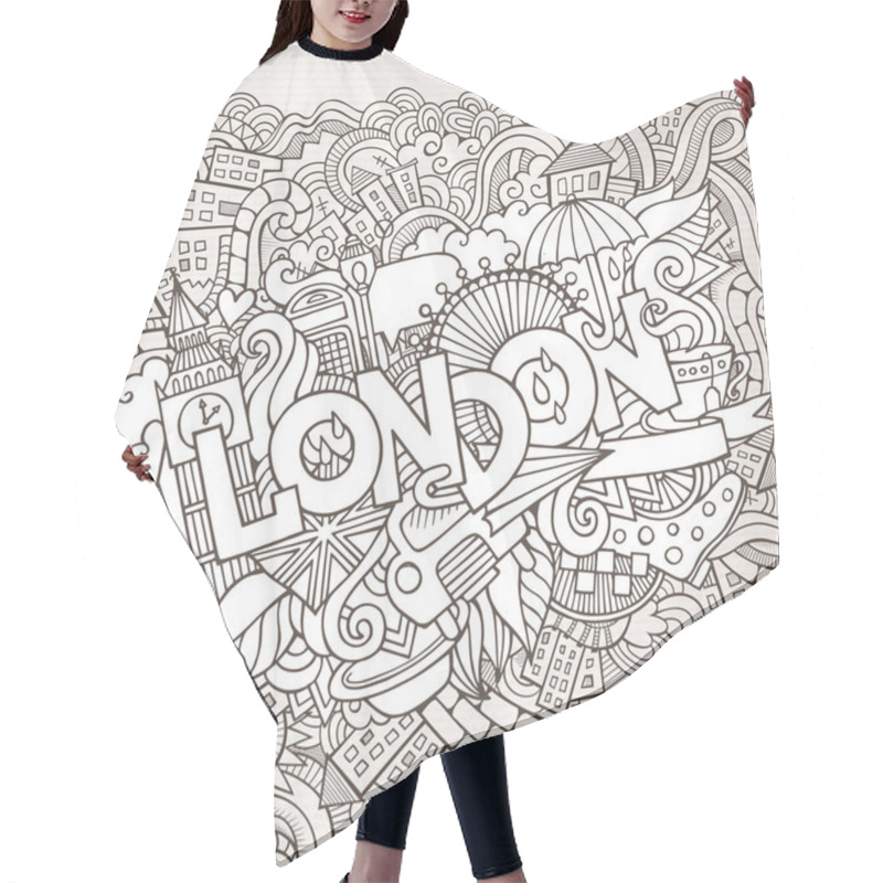 Personality  London Hand Lettering And Doodles Elements Background. Hair Cutting Cape