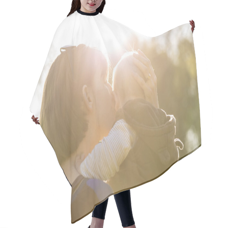 Personality  Young Mother Tenderly  Lifting And Kissing Her Baby Boy Hair Cutting Cape