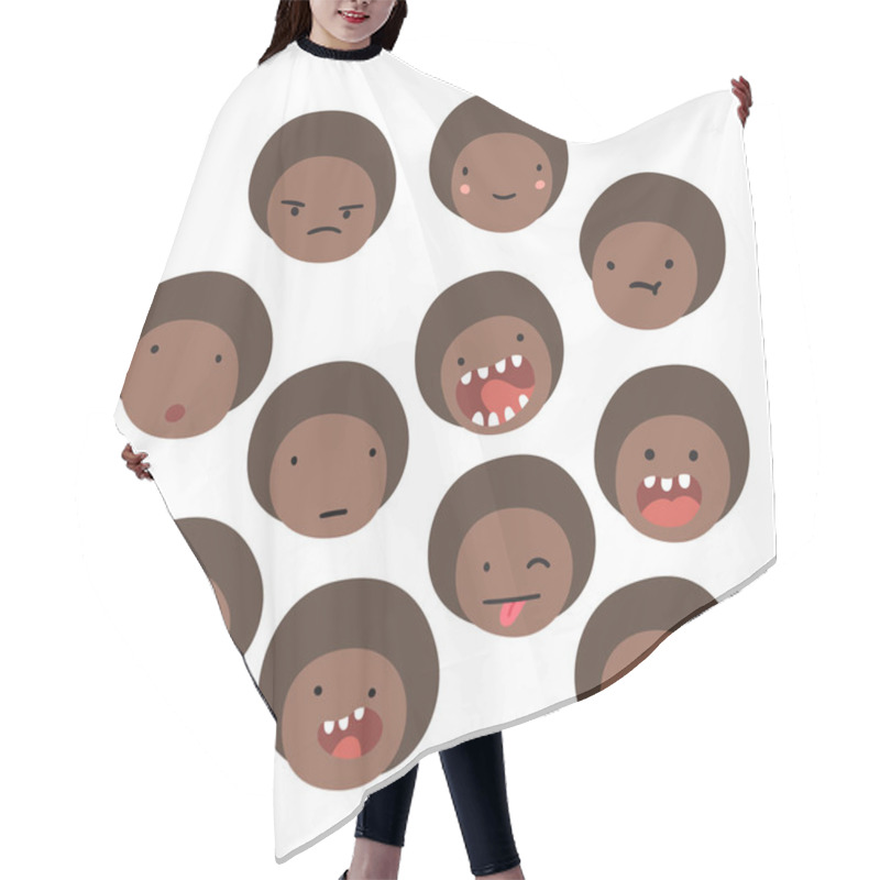 Personality  Cute Black Boy Emoji. Isolated Faces. Hair Cutting Cape