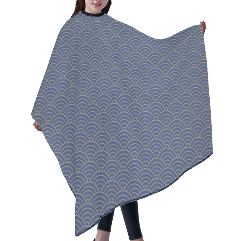 Personality  Asian Seigaiha Gold And Blue Pattern On Textured Paper Hair Cutting Cape