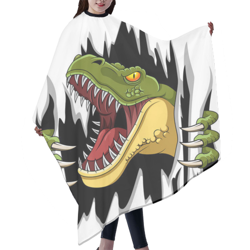 Personality  Cartoon T-rex Mascot Ripping Illustration Vector Hair Cutting Cape