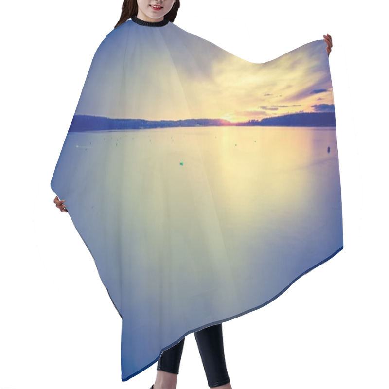 Personality  Sunset Over Calm Lake Hair Cutting Cape