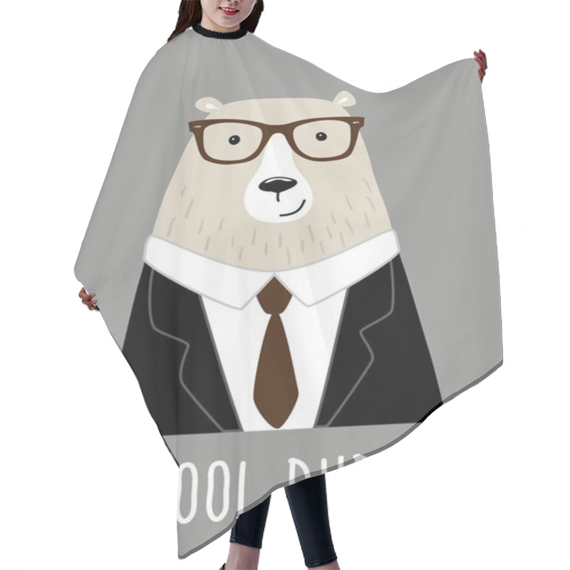 Personality  Cute And Stylish Hipster Bear Businessman In Glasses Hair Cutting Cape