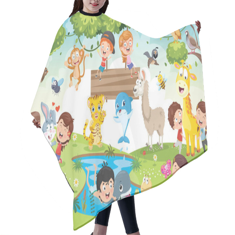 Personality  Children Playing With Funny Animals Hair Cutting Cape