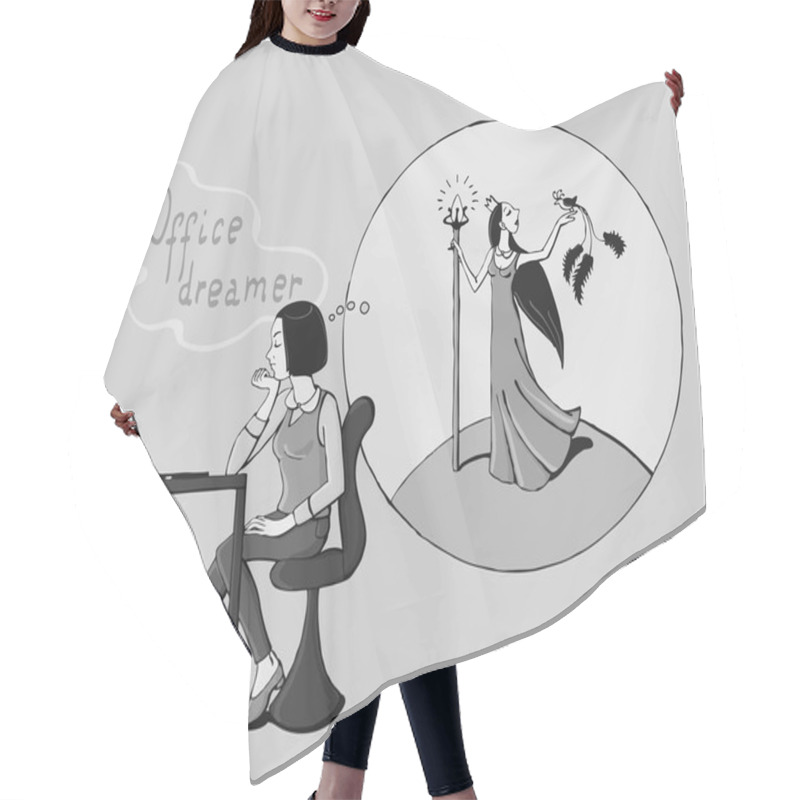 Personality  PrintYoung Office Woman Dreaming At Work Hair Cutting Cape