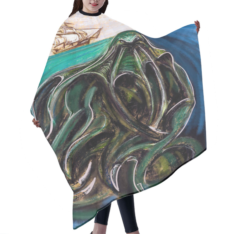 Personality  Ancient Gods Series. Illustration A Gigantic Sea Monster Cthulhu Hair Cutting Cape