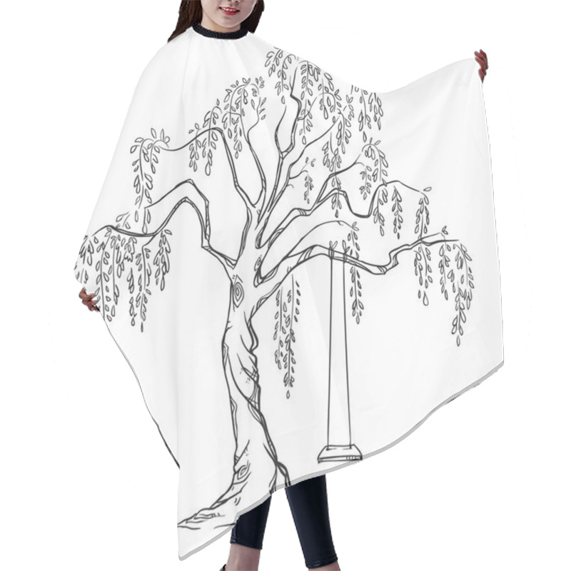 Personality  Tree With A Swing. Vector Illustration. Hair Cutting Cape