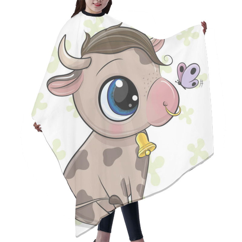 Personality  Cute Cartoon Little Bull With Butterfly On A White And Green Background Hair Cutting Cape