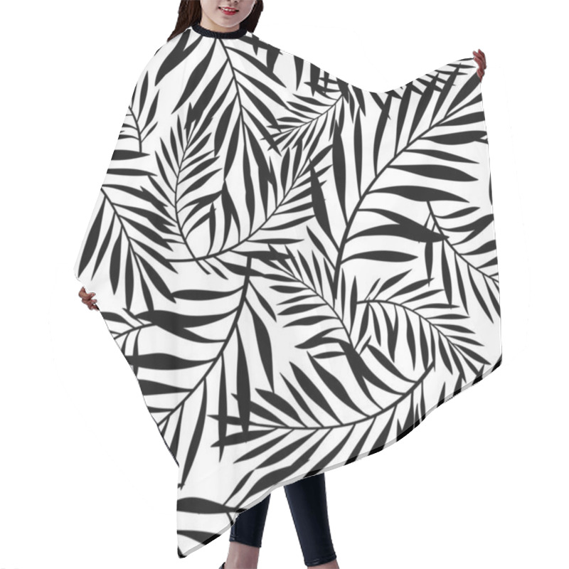 Personality  Vector Black And White Seamless Pattern With Palm Leaves. Hair Cutting Cape