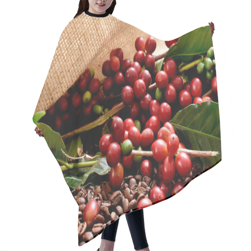 Personality  Coffee Beans And Red Berries On A Wooden Background Hair Cutting Cape