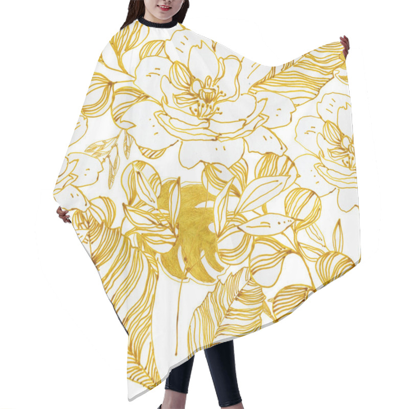 Personality  Gold Drawing Flowers. Seamless Background. Hair Cutting Cape