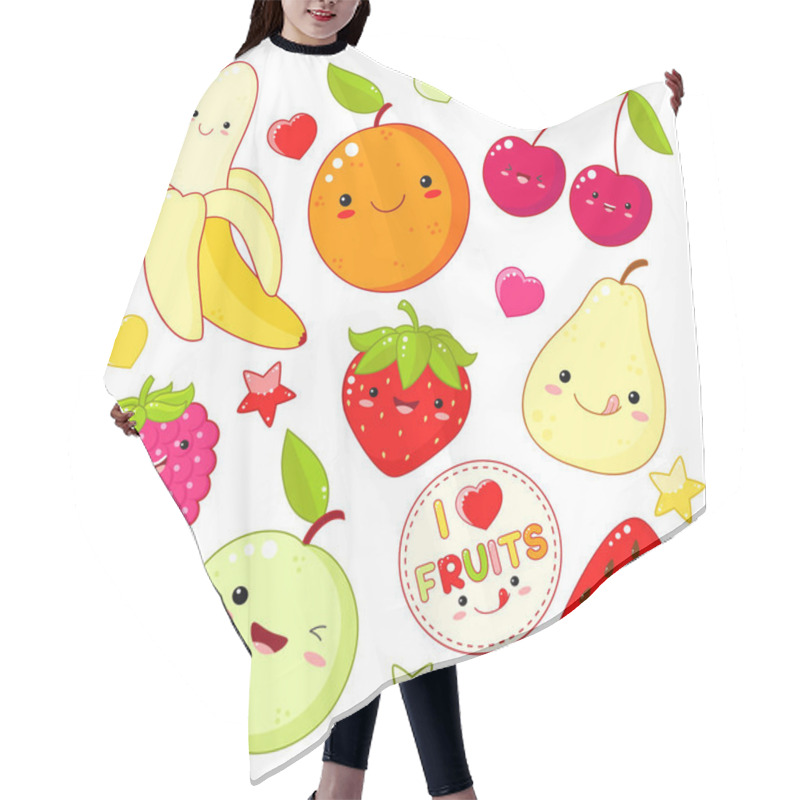 Personality  Set Of Cute Sweet Fruit Icons In Kawaii Style  Hair Cutting Cape