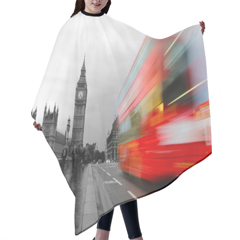 Personality  Red Bus In Motion And Big Ben Hair Cutting Cape