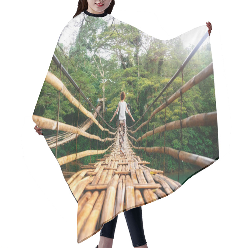 Personality  Young Woman On Bamboo Bridge In Bohol, Philippines Hair Cutting Cape