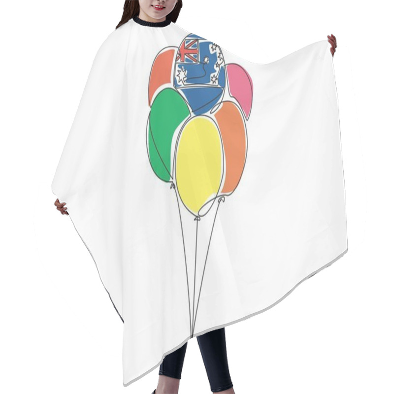 Personality  Continuous One Line Drawing Australian Flag Patterned Balloon Among Several Balloons. Balloon Festival In The Capital. Celebration. Nation. Australia Day. Single Line Draw Design Vector Illustration Hair Cutting Cape