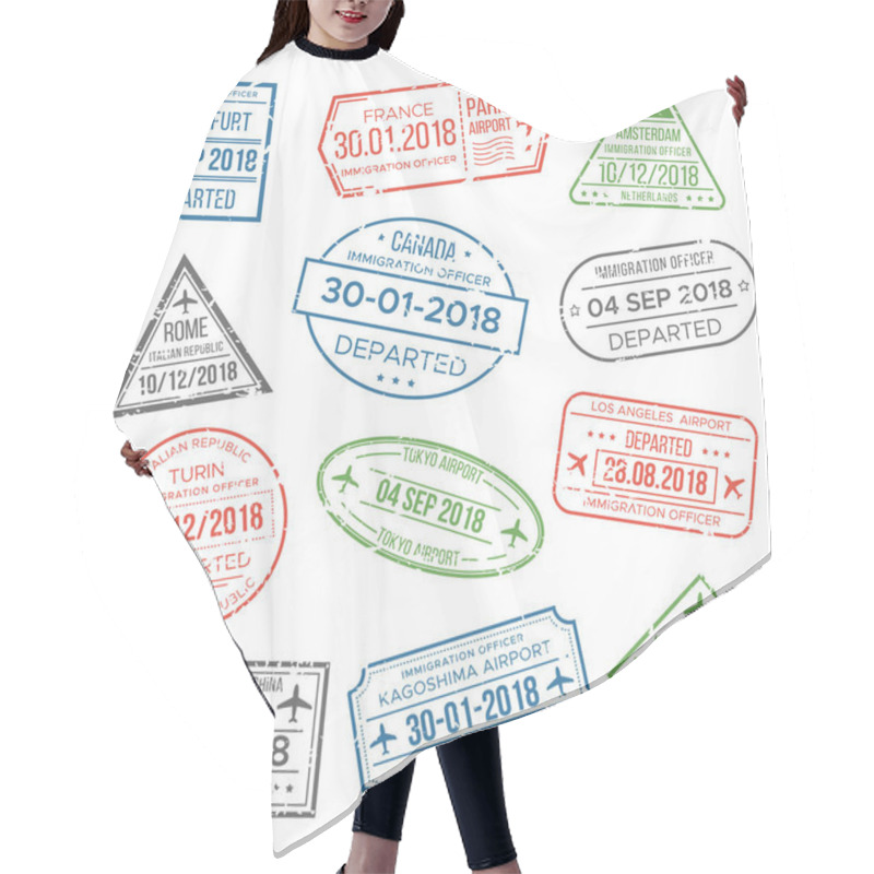 Personality  Visa Passport Blur, Red, Green, Grey Stamp For Travel. Immigration, Vacation. International Airport Grunge Stamps Isolated Vector Set Hair Cutting Cape