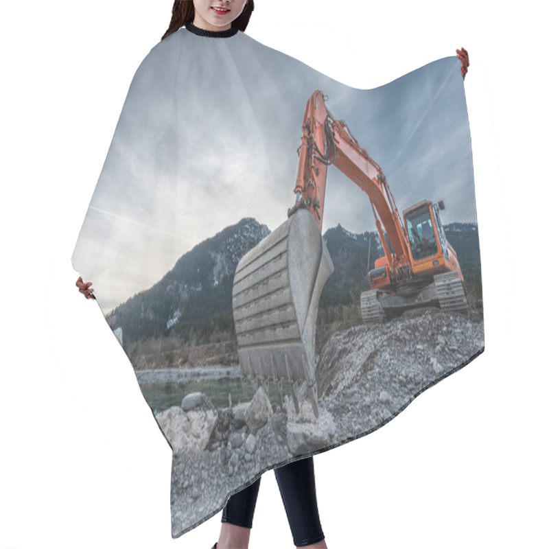 Personality  Big Orange Digger On Gravel Heap With Big Shovel Hair Cutting Cape