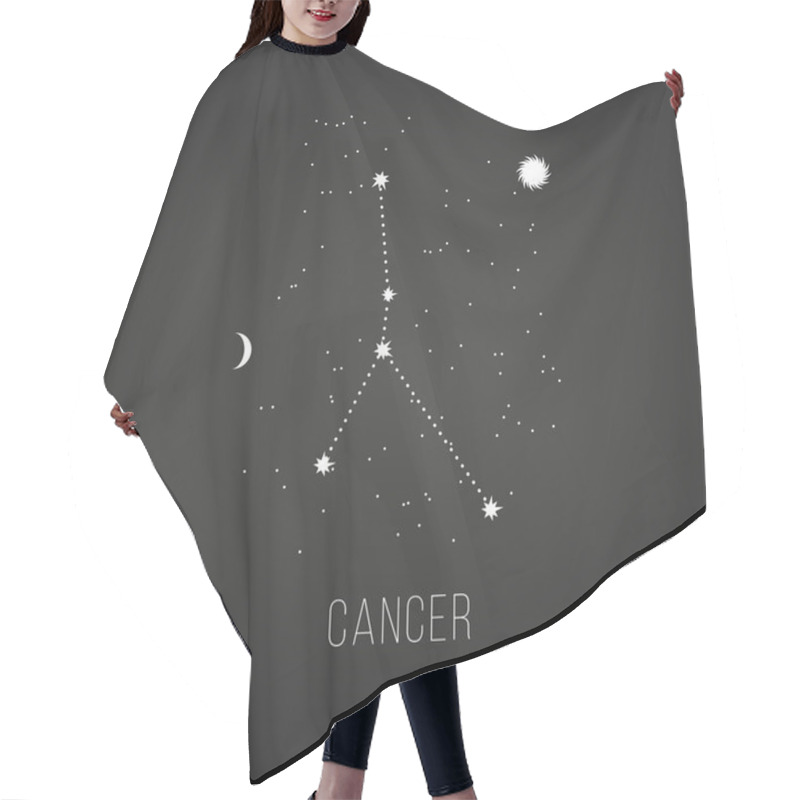 Personality  Astrology Sign Cancer On Chalkboard Background. Hair Cutting Cape