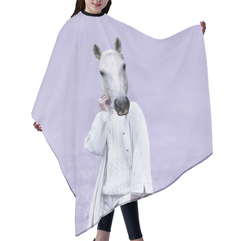 Personality  Romantic White Horse Lady.  Contemporary Art Collage Hair Cutting Cape