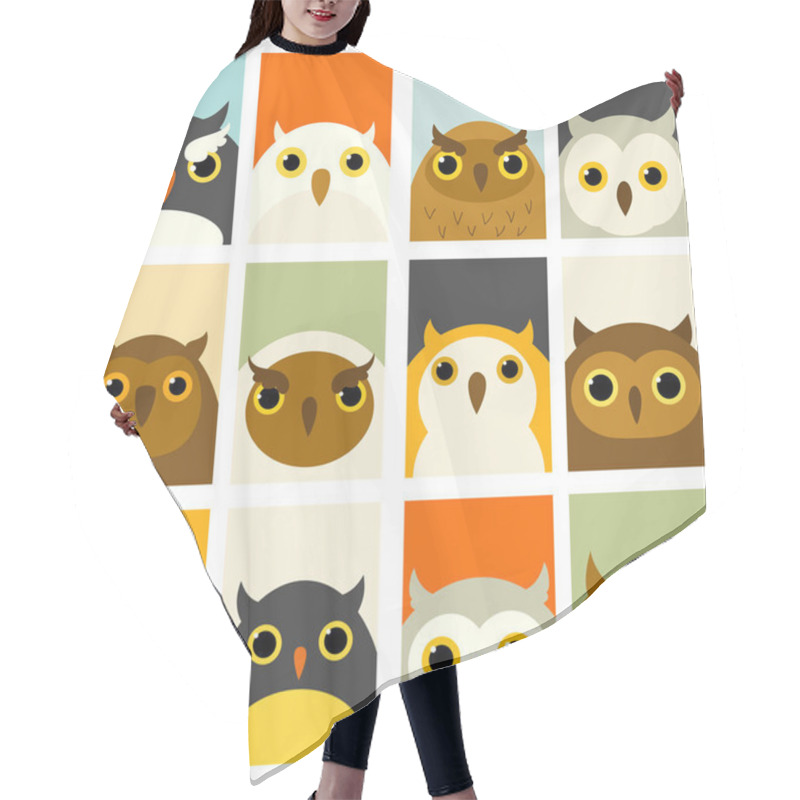 Personality  Set Of Banners With Cute Owls Hair Cutting Cape