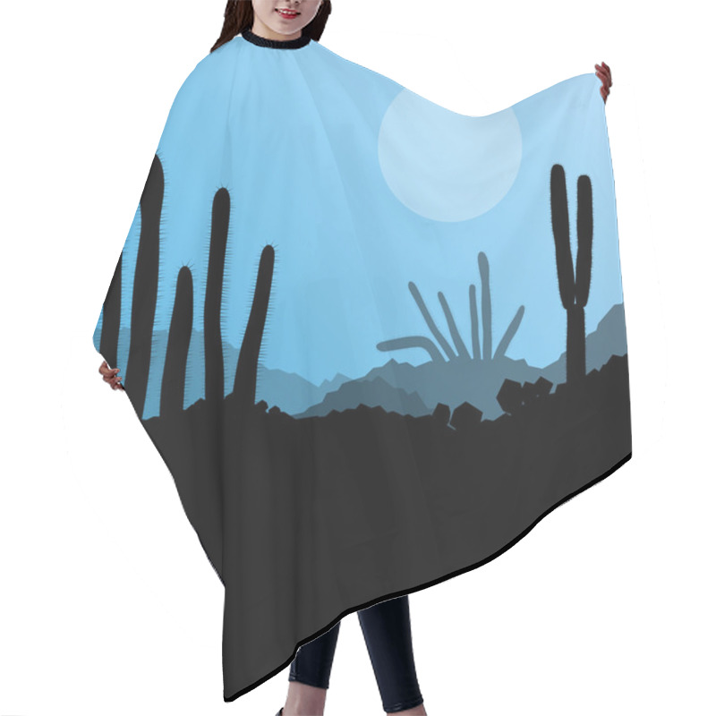 Personality  Desert Cactus Plants Wild Nature Landscape Illustration Backgrou Hair Cutting Cape