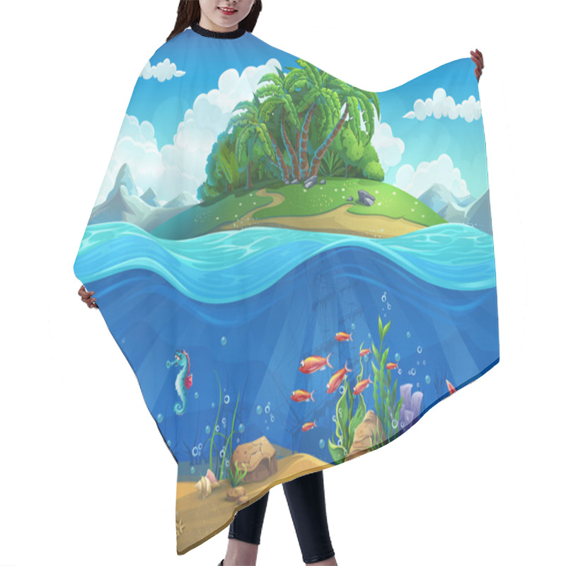 Personality  Cartoon Underwater World With Fish, Plants, Island Hair Cutting Cape