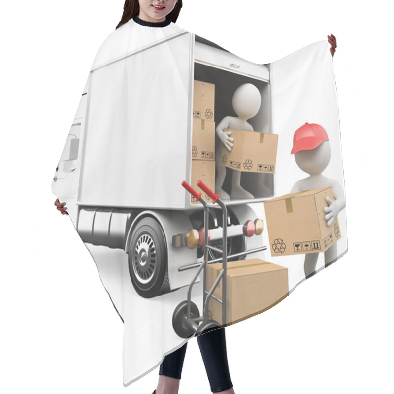 Personality  3D White . Workers Unloading Boxes From A Truck Hair Cutting Cape