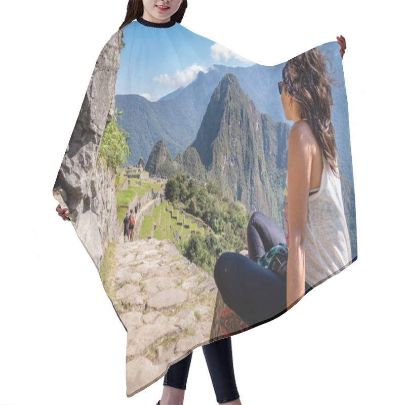 Personality  Tourist Contemplating The Beautiful Landscape Of Machu Picchu Hair Cutting Cape