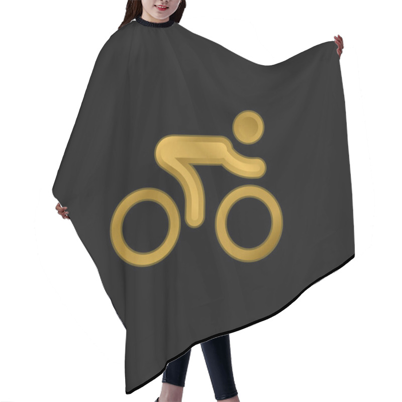 Personality  Bicycle Race Gold Plated Metalic Icon Or Logo Vector Hair Cutting Cape