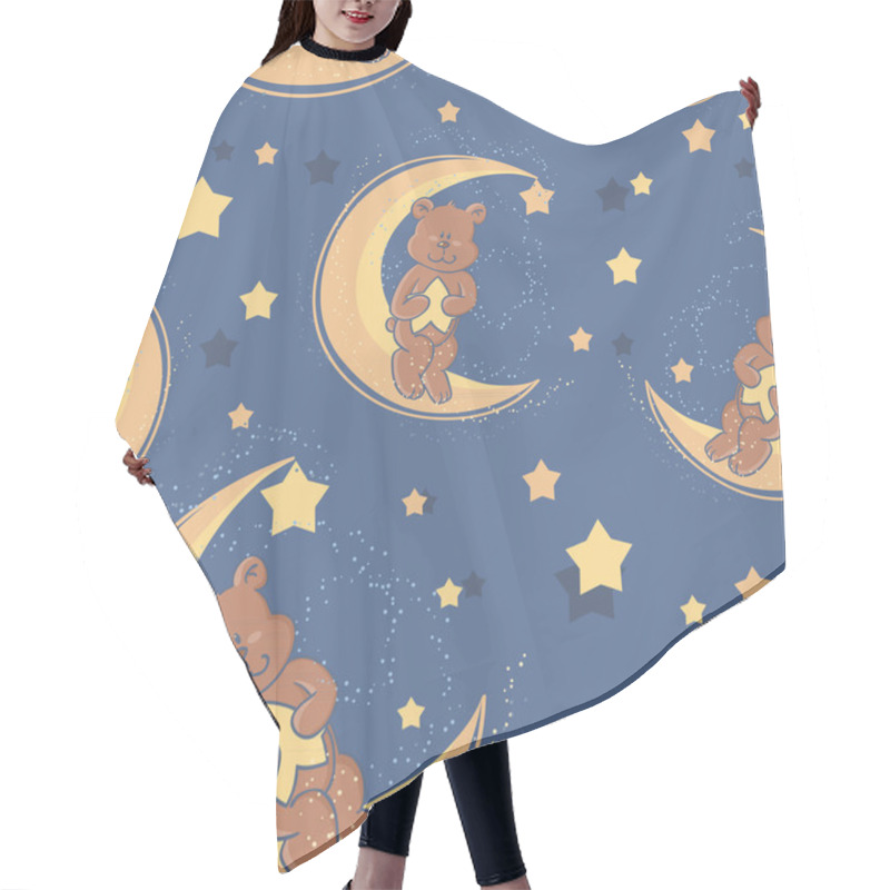 Personality  Teddy Bear Sitting On A Moon Seamless Textile Pattern Hair Cutting Cape