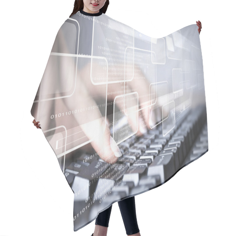 Personality  Computer Keyboard And Social Media Images Hair Cutting Cape