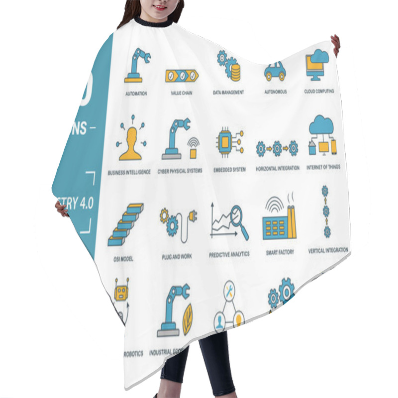 Personality  Industry 4.0 Icon Set. Include Creative Elements Automation, Data Management, Business Intelligence, Horizontal Integration, Osi Model Icons. Can Be Used For Report, Presentation, Diagram, Web Design Hair Cutting Cape