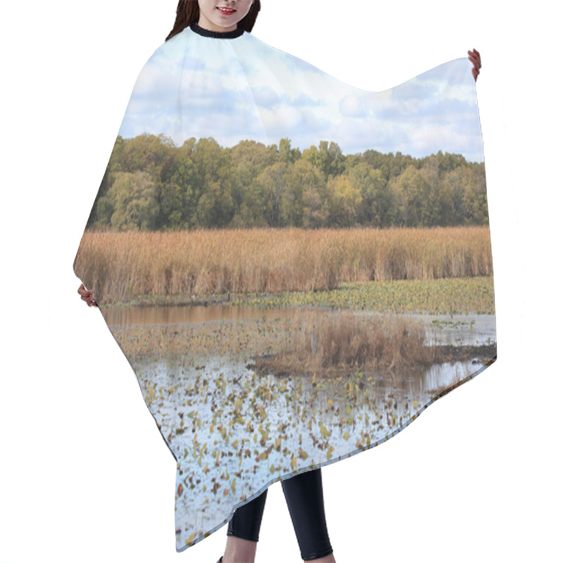 Personality  Marsh In Autumn With Reeds And Trees  Hair Cutting Cape