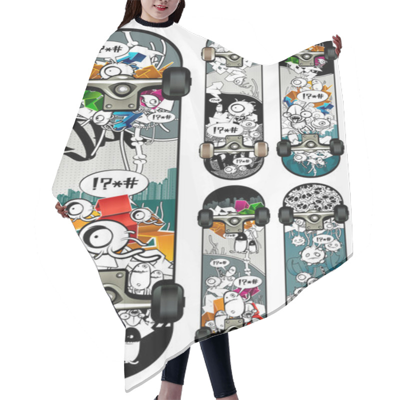 Personality  Vector Set Of Graffiti Skateboards Styles Hair Cutting Cape