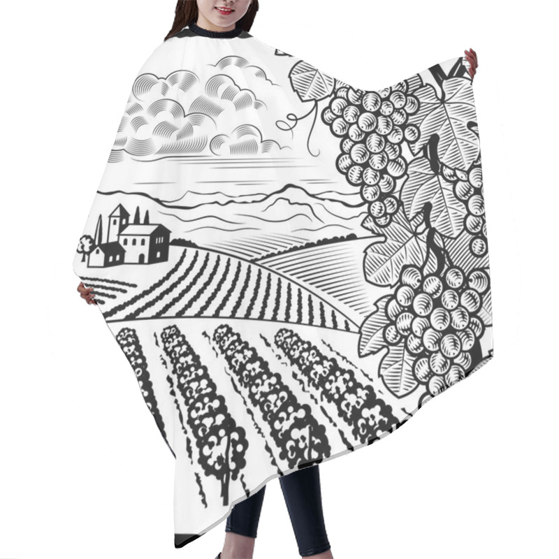 Personality  Vineyard Landscape Black And White Hair Cutting Cape