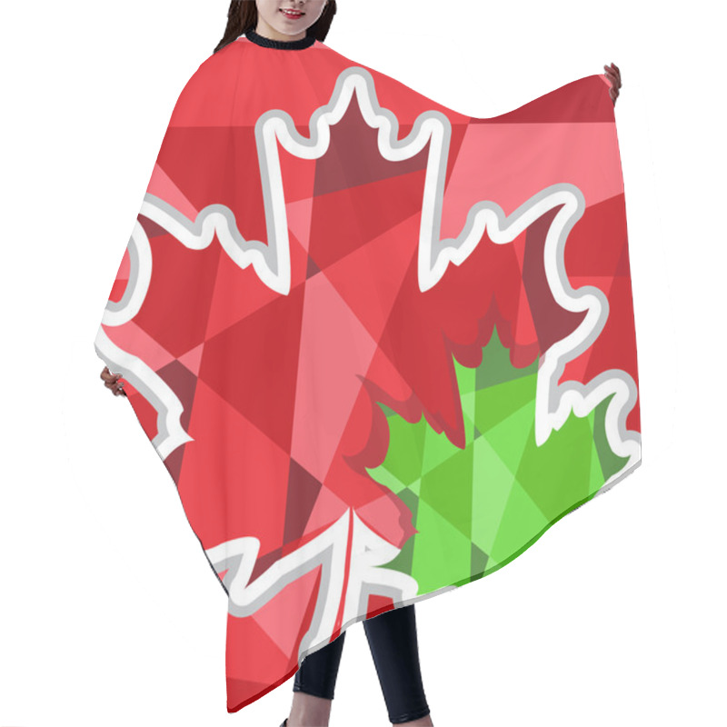 Personality  Maple Leaf Polygonal On Polygon Red Background. Hair Cutting Cape