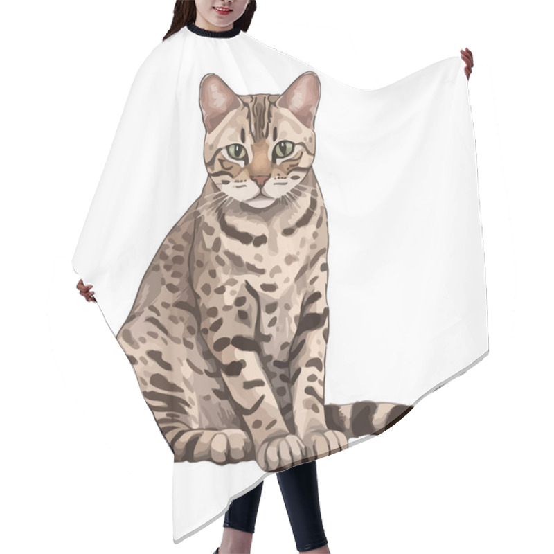 Personality  Cute Kitten Sitting Vector Design Over White Hair Cutting Cape