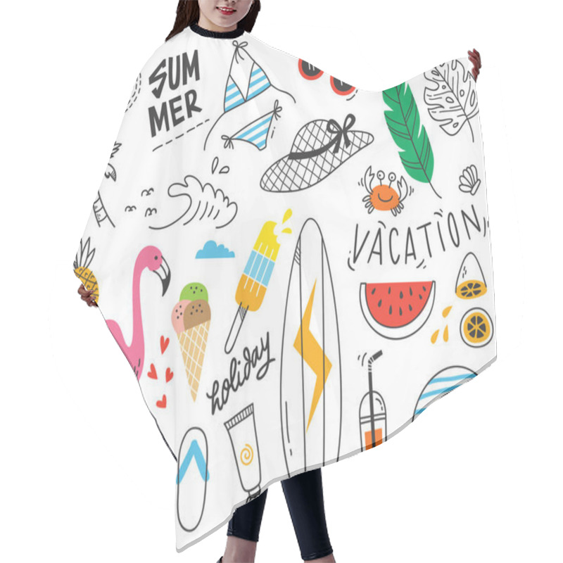 Personality  Set Of Summer Doodles On White Background Hair Cutting Cape