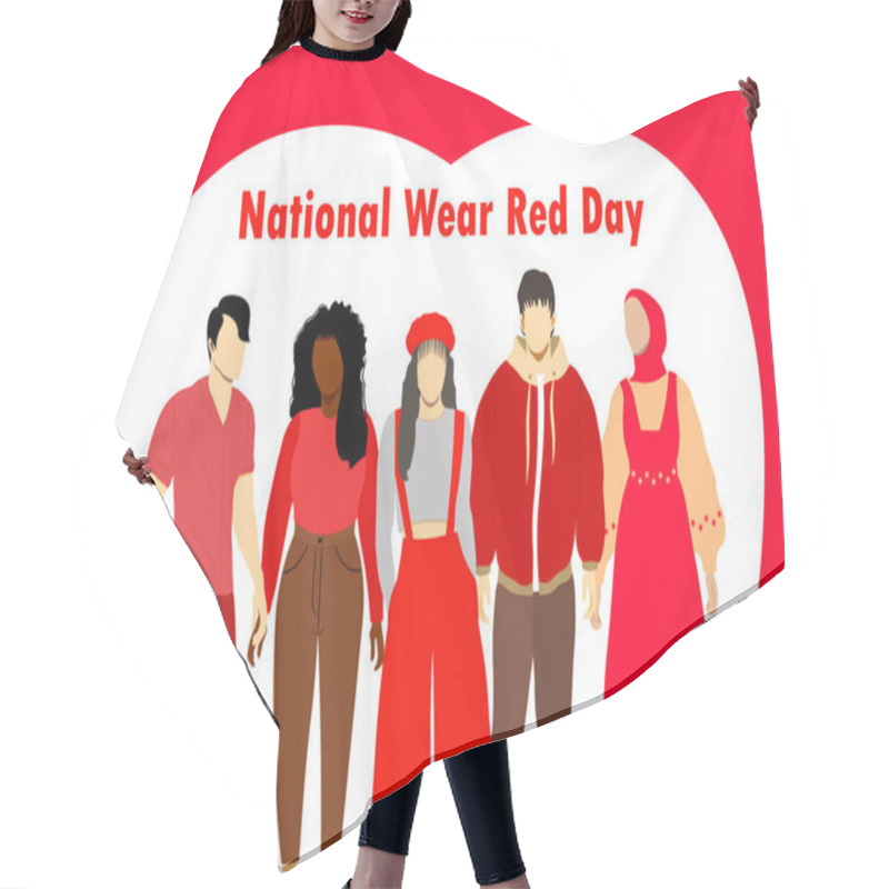 Personality  National Wear Red Day. A Group Of Young People In Red Clothes O Raise Awareness About Cardiovascular Disease. Join The Cause By Wearing Red. Vector Illustration. Not AI Generated  Hair Cutting Cape