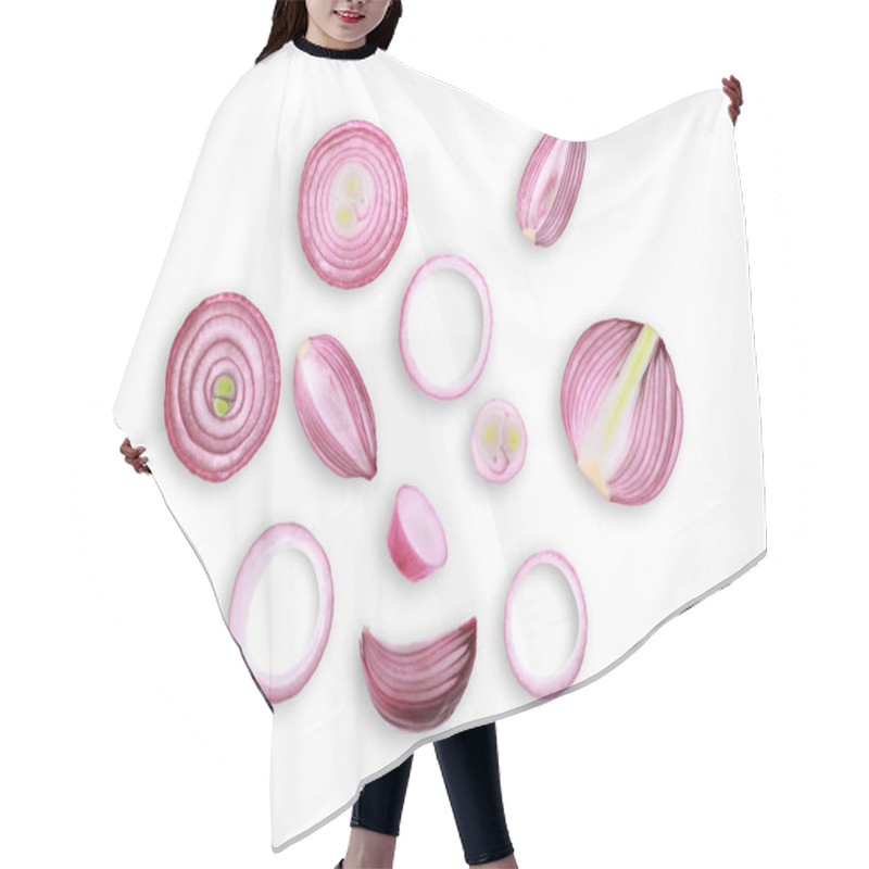 Personality  Sliced Red Onion Isolated On White Background ,flat Lay ,top Vie Hair Cutting Cape