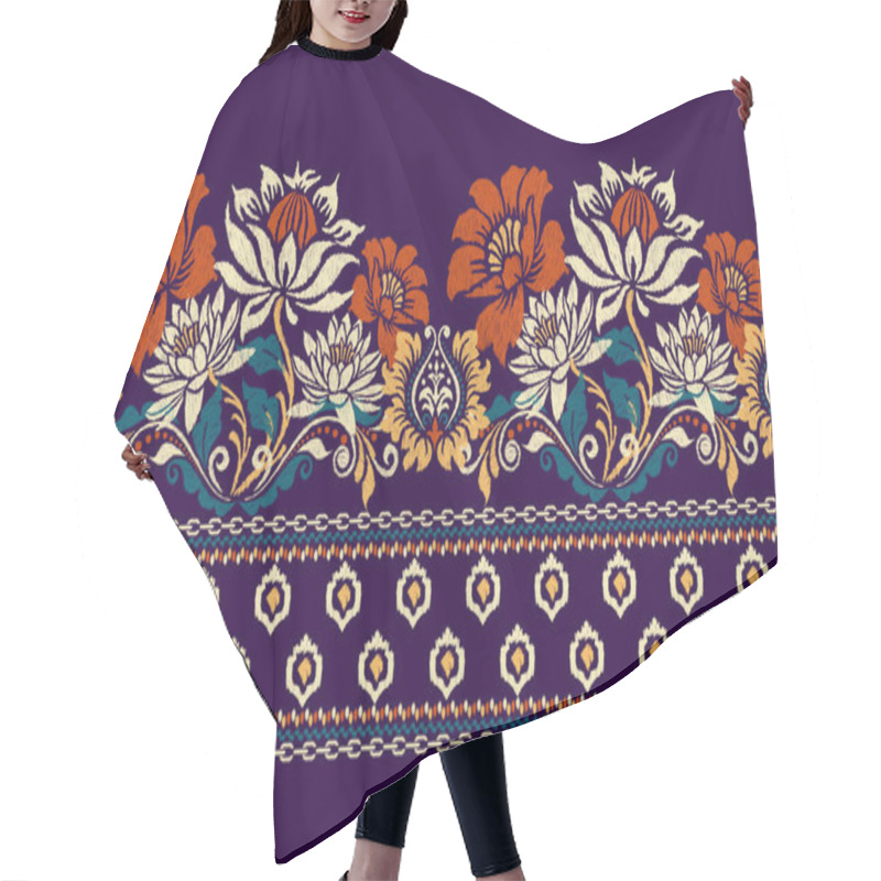 Personality  Ikat Floral Paisley Embroidery On Dark Purple Background.Ikat Ethnic Oriental Pattern Traditional.Aztec Style Abstract Vector Illustration.design For Texture,fabric,clothing,wrapping,decoration,sarong Hair Cutting Cape