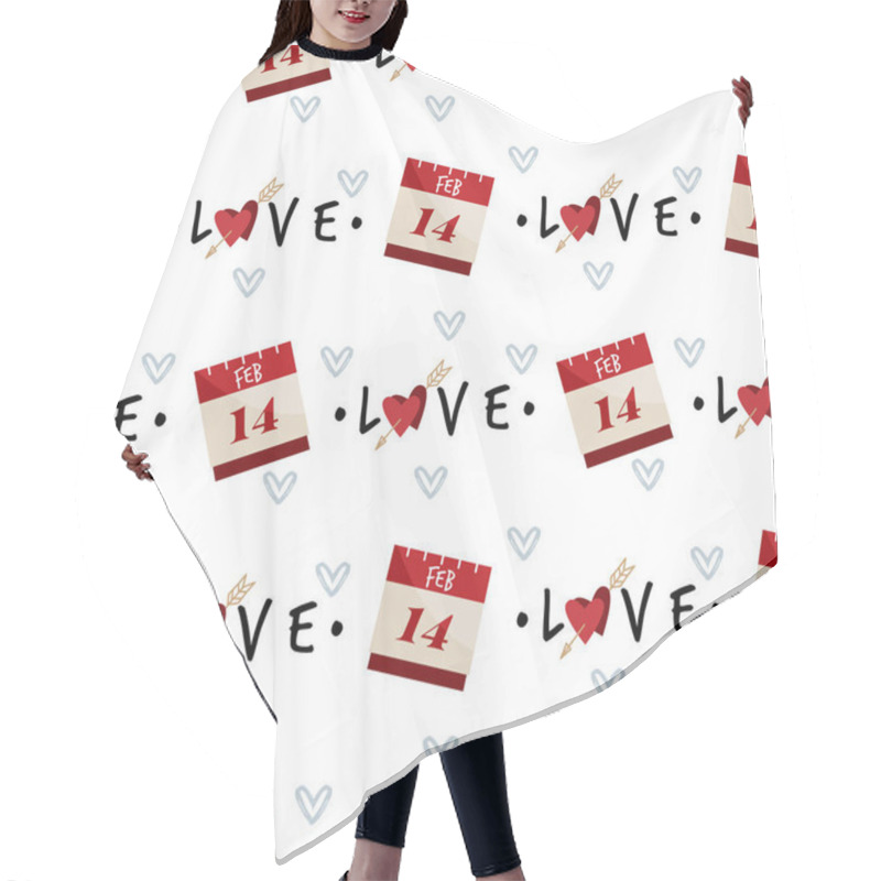 Personality  Valentine's Day Seamless Pattern Of Calendar 14 February With Love Text With Red Hearts With Arrow And Many Tiny Gray Hearts On White Color Background. Concept Of Love And Valentines Day. Hair Cutting Cape