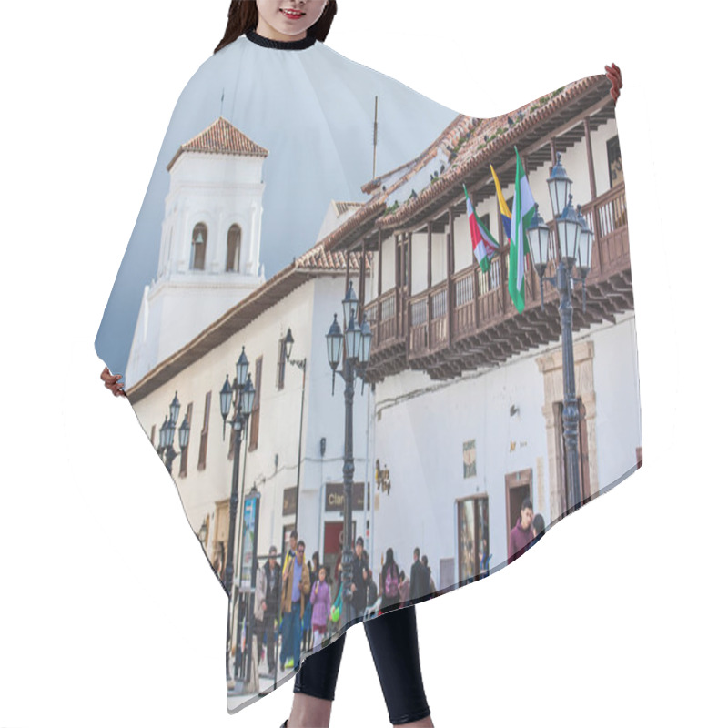 Personality  Tourists And Locals At The Beautiful Bolivar Square In Tunja City Hair Cutting Cape