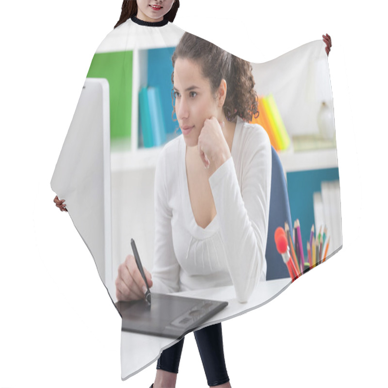 Personality  Young Graphic Designer Working Hair Cutting Cape