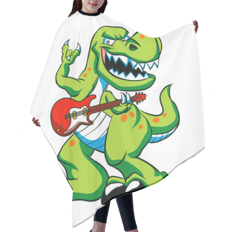 Personality  Dino Rock Plays A Guitar.dinosaur Cartoon. Hair Cutting Cape