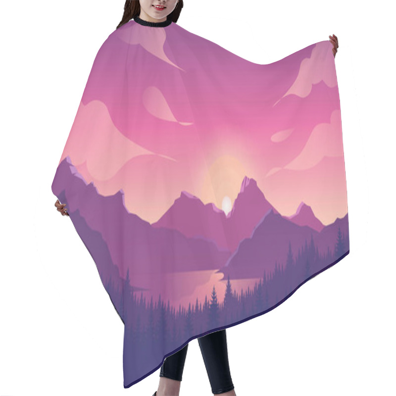 Personality  Pink Mountains Landscape Background, Sunset Mountains Hair Cutting Cape