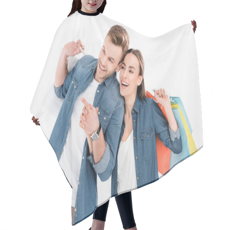 Personality  Couple With Shopping Bags Hair Cutting Cape