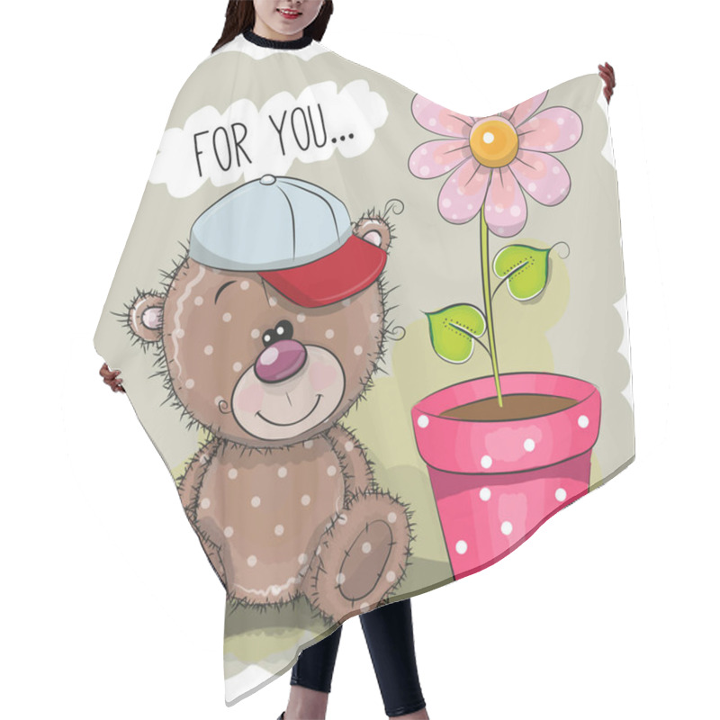 Personality  Greeting Card Teddy Bear With A Flower Hair Cutting Cape