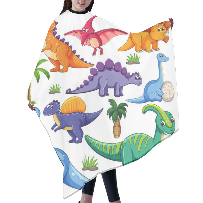 Personality  Set Of Isolated Various Dinosaurs Cartoon Character On White Background Illustration Hair Cutting Cape