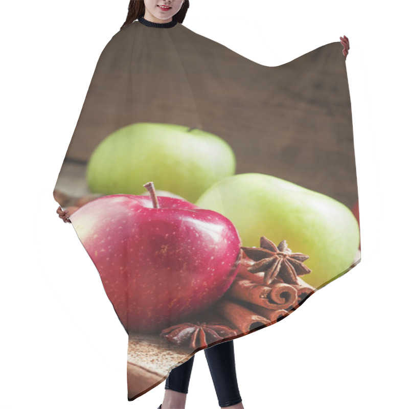 Personality  Fresh Red And Green Apples With Cinnamon Sticks Hair Cutting Cape